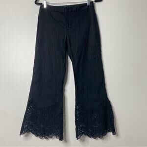 Kobi Halperin Black Linen Blend Lace Kick Flare Crop Leg Kelly Pants Capris 4